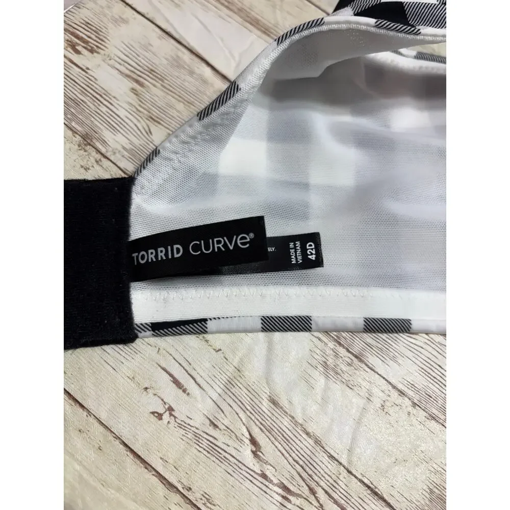 Torrid Curve Wireless Bra Size Padded Plus Size 42C Black White Gingham NWT - Picture 5 of 5